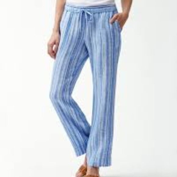 Tommy Bahama Wome's Blue Santiago Stripe Linen-Blend Easy Pants Size S - Picture 1 of 10